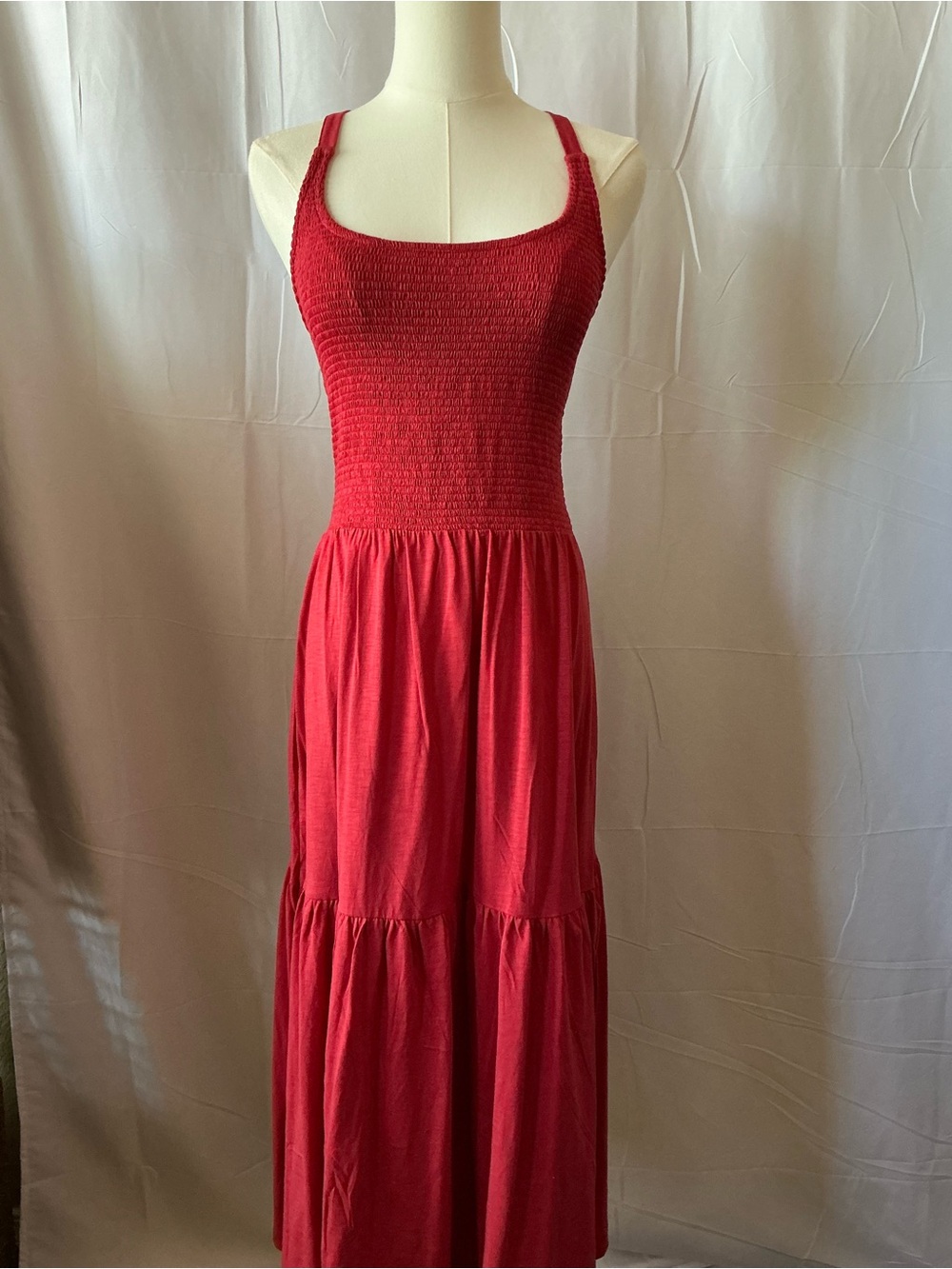 Anthropologie Nation LTD Penelope Crisscross Back Smocked Red Midi Dress NWT - Picture 5 of 13